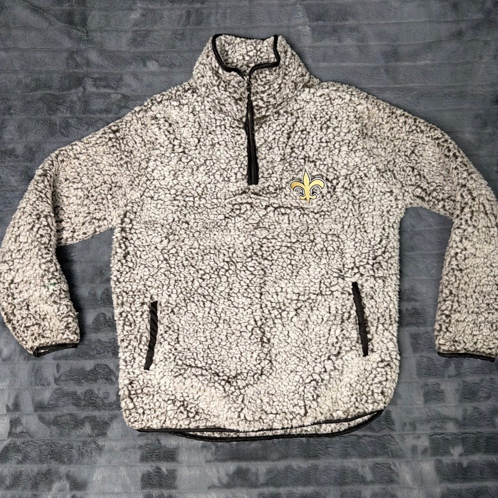 NFL Apparel New Orleans Saints Sherpa Fleece Quarter Zip Pullover Grey Small